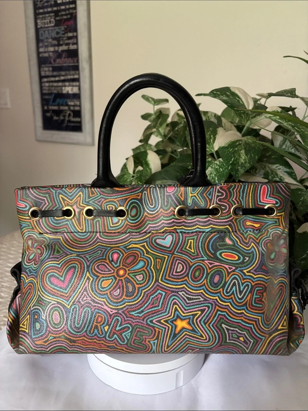 Vintage Y2K-era Dooney & Bourke Rainbow Doodle Graffiti Satchel